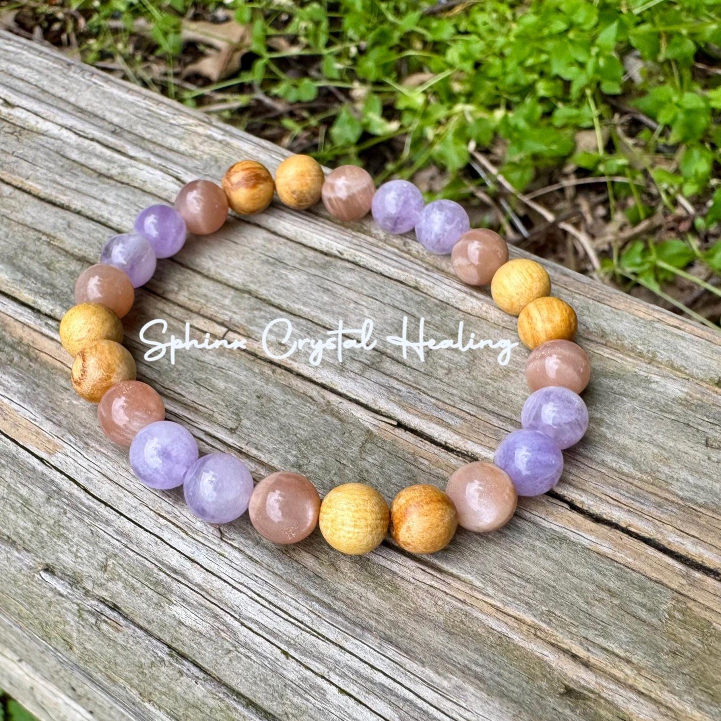 Aura Shield " Goddess of The Violet Flame " Empath Support & Protection - Moonstone - Amethyst - Palo Santo - Crystal Gemstone Bracelet