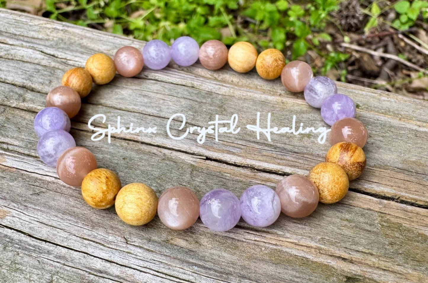 Aura Shield " Goddess of The Violet Flame " Empath Support & Protection - Moonstone - Amethyst - Palo Santo - Crystal Gemstone Bracelet