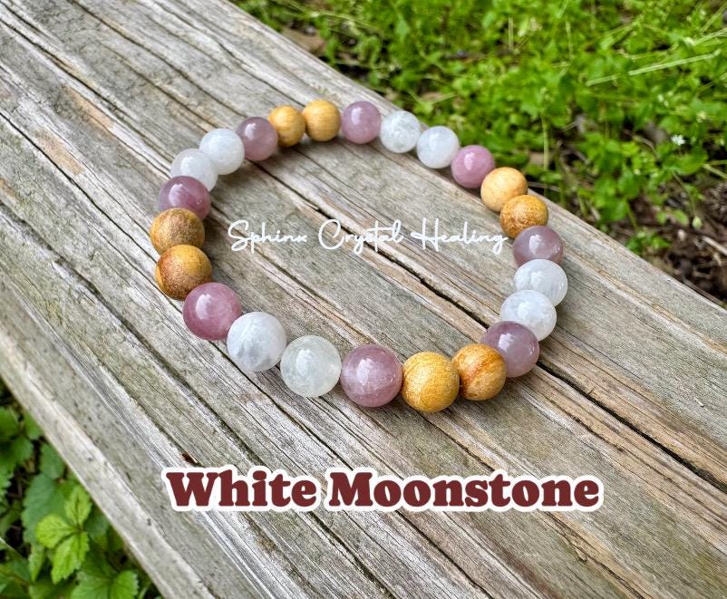 Divine Feminine " Goddess of Love " Emotional Healing - Stress Support - Moonstone - Rose Quartz - Palo Santo Gemstone Crystal Bracelet