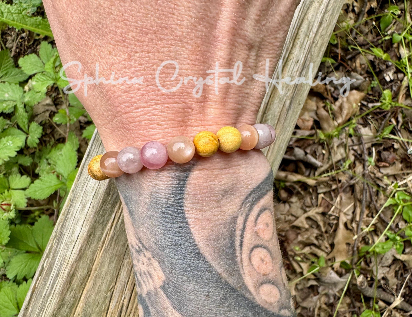 Divine Feminine " Goddess of Love " Emotional Heart Healing - Self Care - AAA Moonstone - Rose Quartz - Palo Santo Gemstone Crystal Bracelet