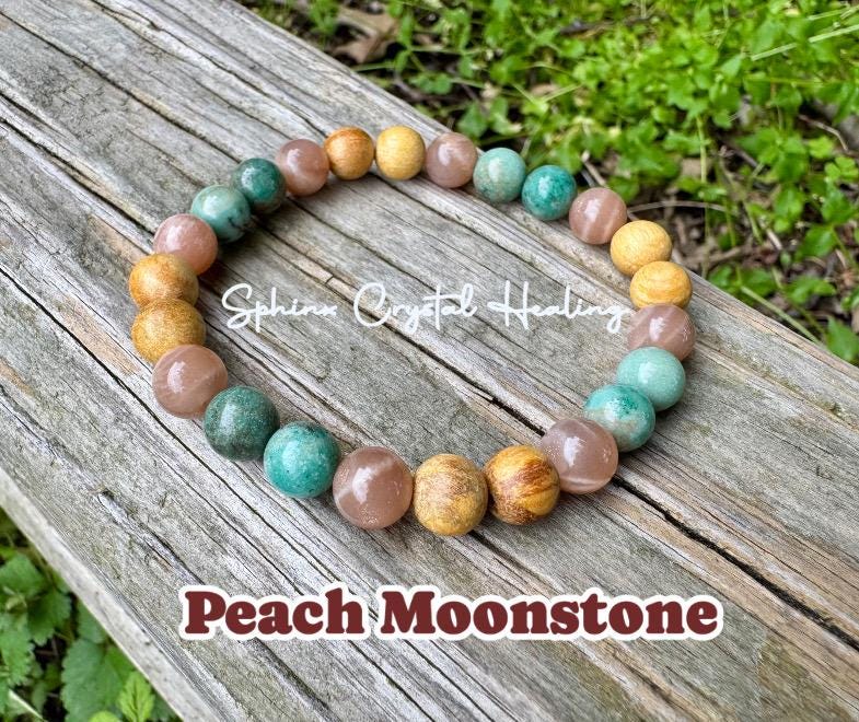 Self Love & Grace " Goddess of Compassion " Emotional Support - Heart Chakra - Moonstone - Chrysoprase - Palo Santo Gemstone Bracelet