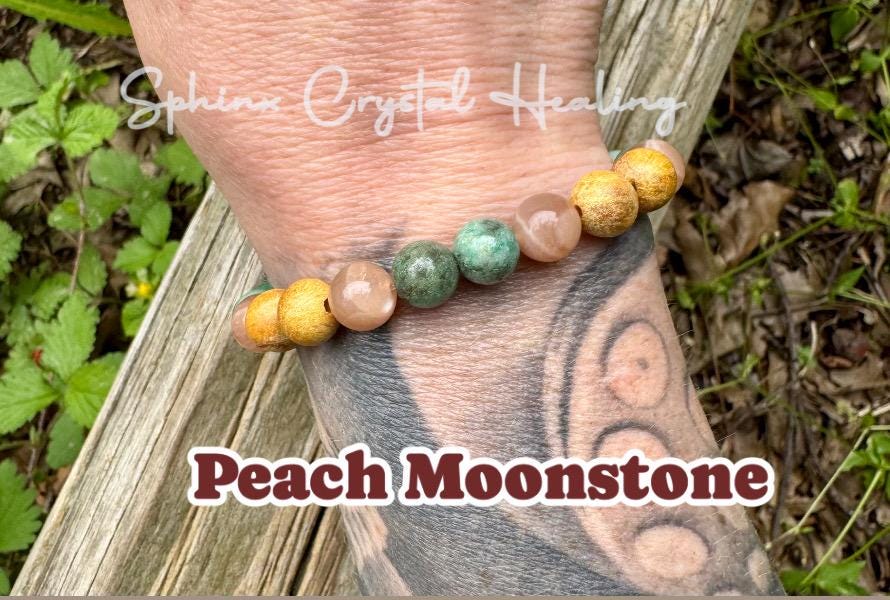 Self Love & Grace " Goddess of Compassion " Emotional Support - Heart Chakra - Moonstone - Chrysoprase - Palo Santo Gemstone Bracelet
