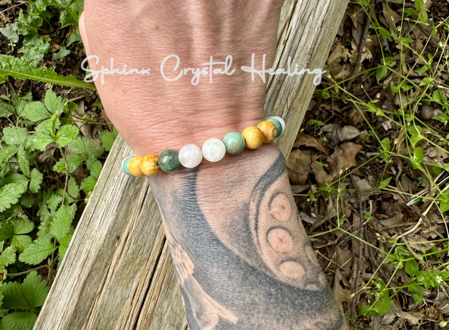 Self Love & Grace " Goddess of Compassion " Emotional Support - Heart Chakra - Moonstone - Chrysoprase - Palo Santo Gemstone Bracelet