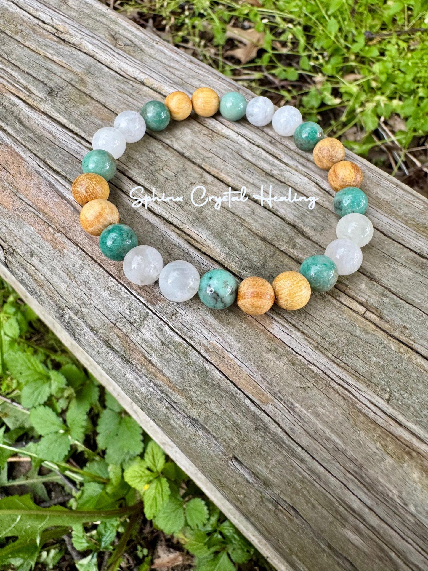 Self Love & Grace " Goddess of Compassion " Emotional Support - Heart Chakra - Moonstone - Chrysoprase - Palo Santo Gemstone Bracelet