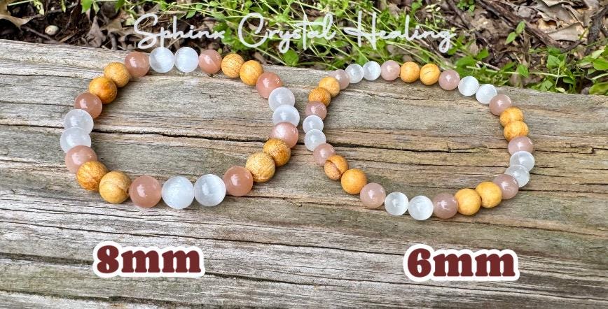 Cleansing Negative Energy ” The White Witch " Spiritual Aura Clearing - Palo Santo Selenite - Quality Crystal Healing Gemstone Bracelet