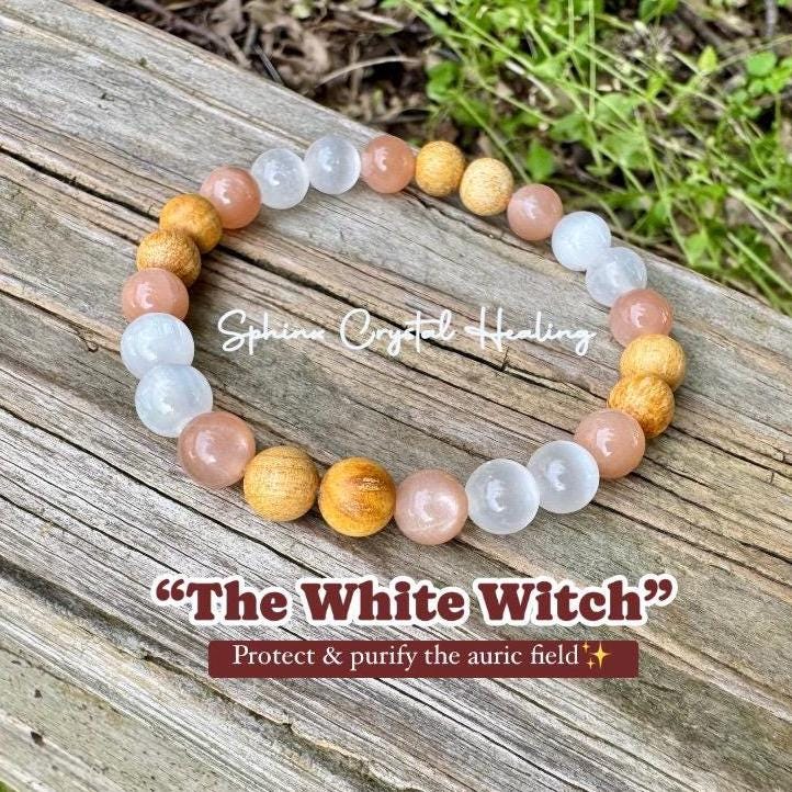 Cleansing Negative Energy ” The White Witch " Spiritual Aura Clearing - Palo Santo Selenite - Quality Crystal Healing Gemstone Bracelet