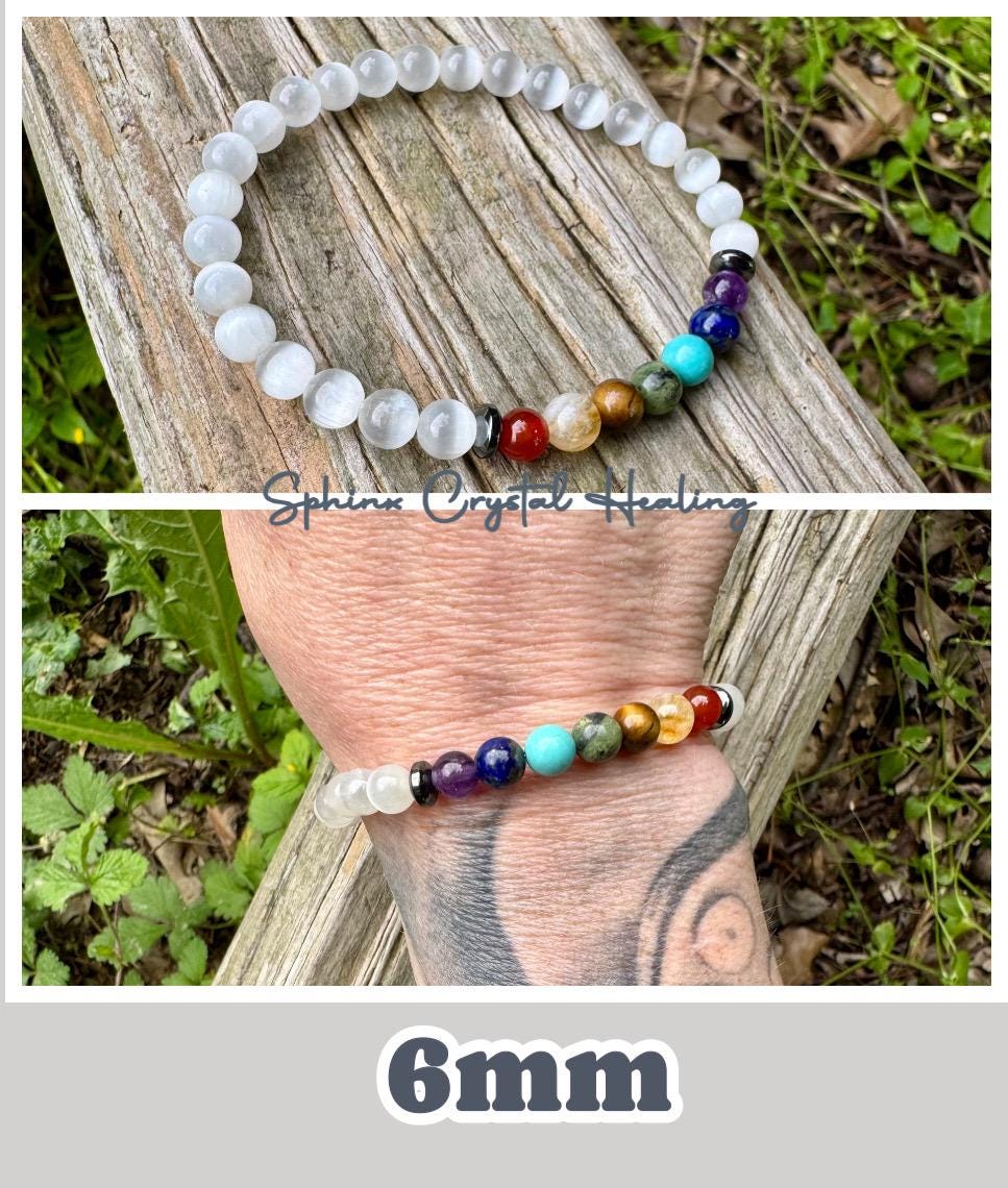 Chakra Balance - AAA High Grade Selenite - Calming Stress Relief - Aura Cleansing & Clearing - Crystal Healing REAL Gemstone Bracelet