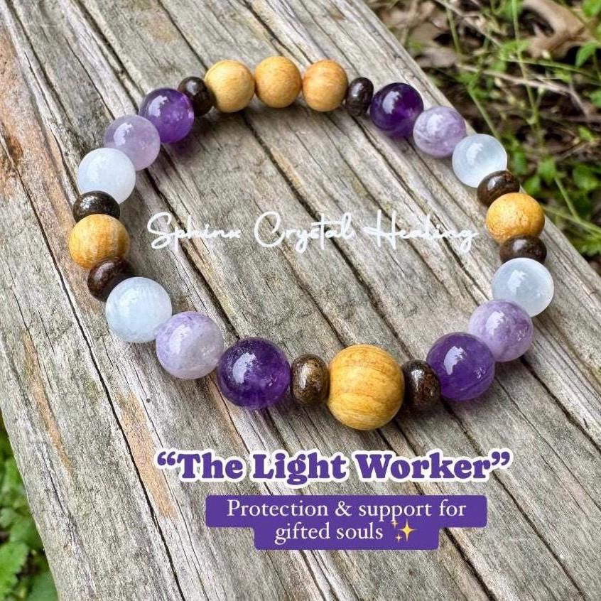 Intuition - Empath Abilities " The Light Worker " Divine Healer - Earth Angel - White Witch - Crystal Healing Palo Santo Selenite Bracelet