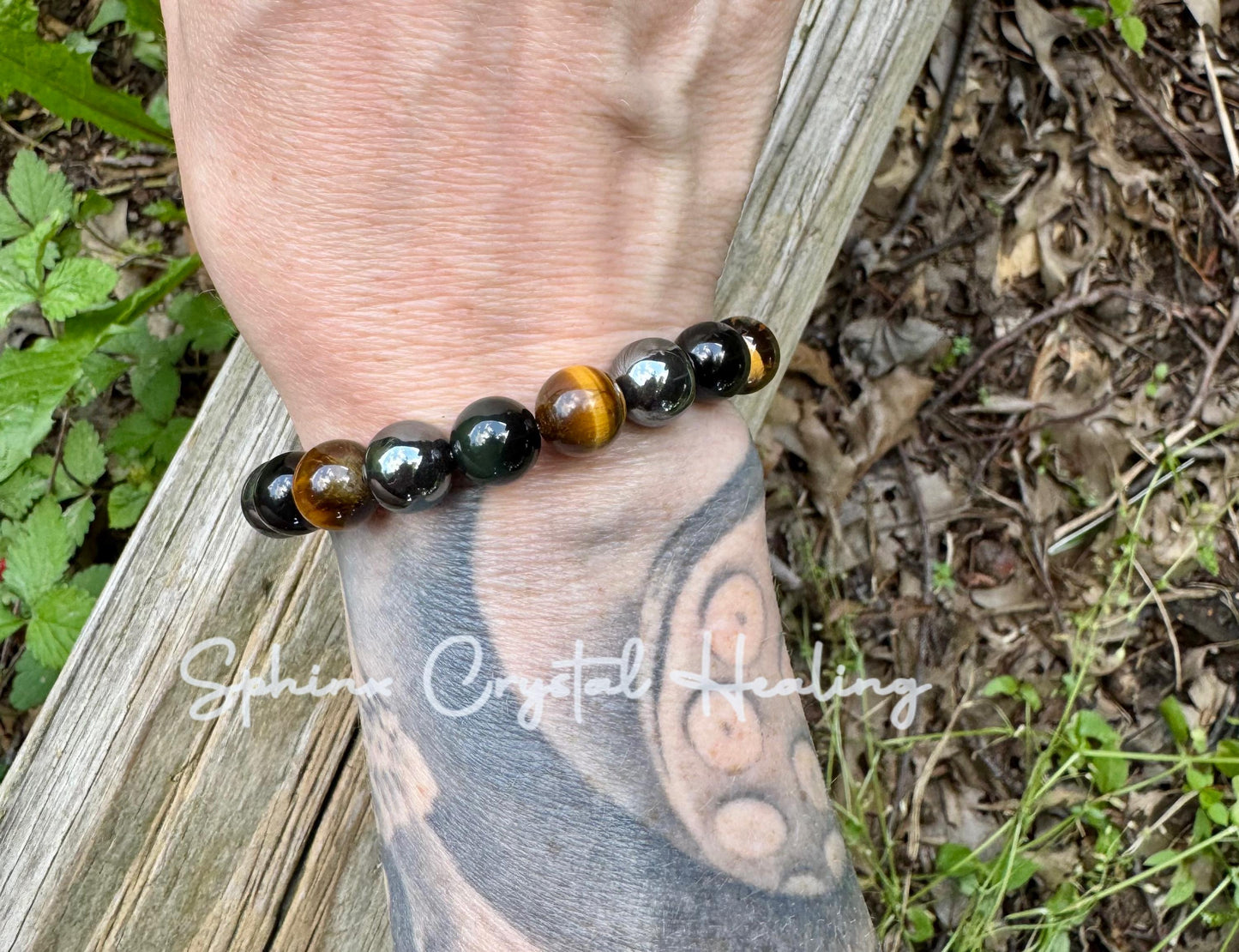 MENS 10MM Protection Bracelet - Strength - Courage " Triple Threat " Aura Shield - Confidence - Anxiety Relief  - Crystal Healing Gemstones