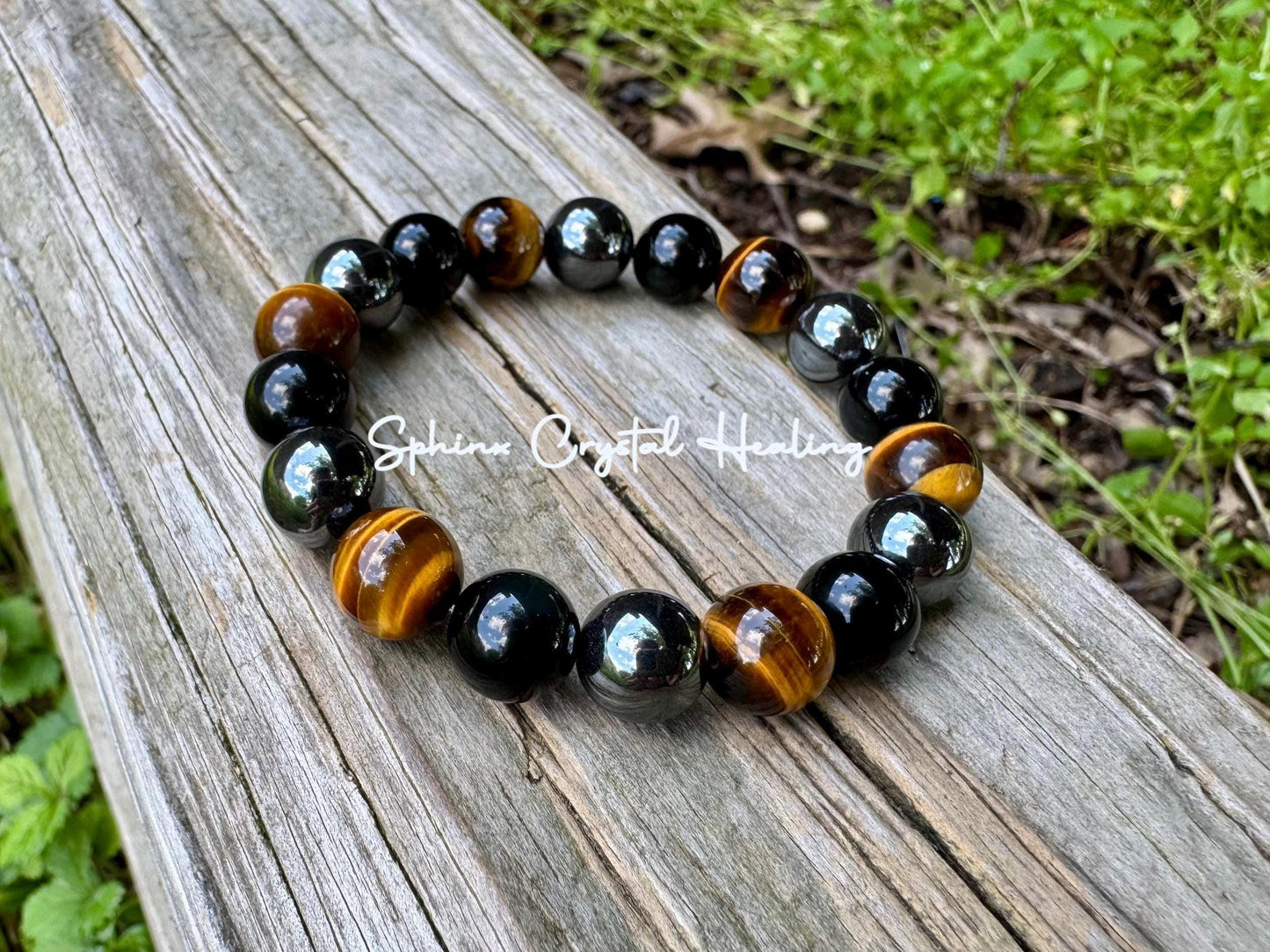 MENS 10MM Protection Bracelet - Strength - Courage " Triple Threat " Aura Shield - Confidence - Anxiety Relief  - Crystal Healing Gemstones