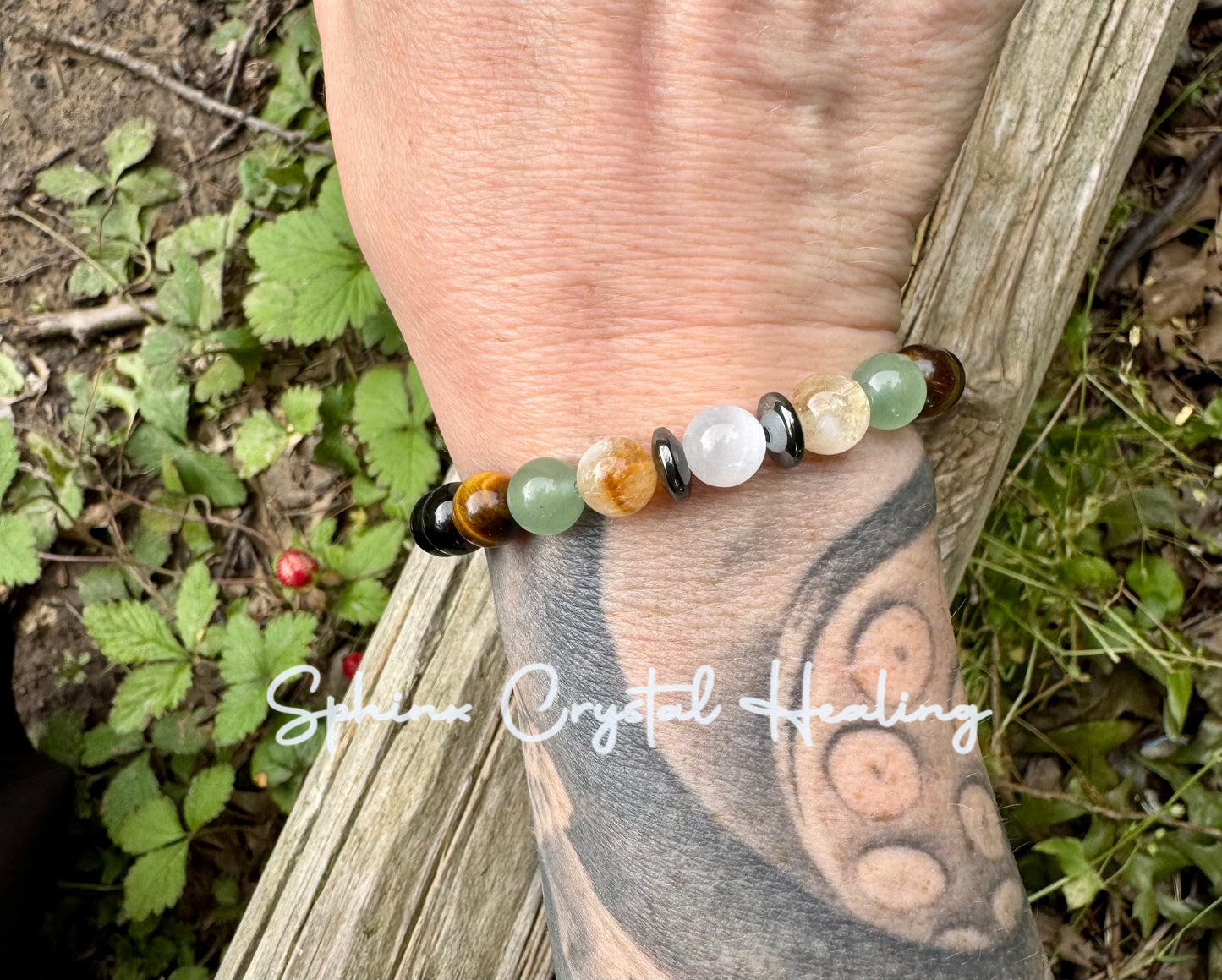 Taurus Energy Bracelet " The Determined Taurus " April May Birthday - Crystal Gemstones - Black Tourmaline - Citrine - Tigers Eye - Selenite