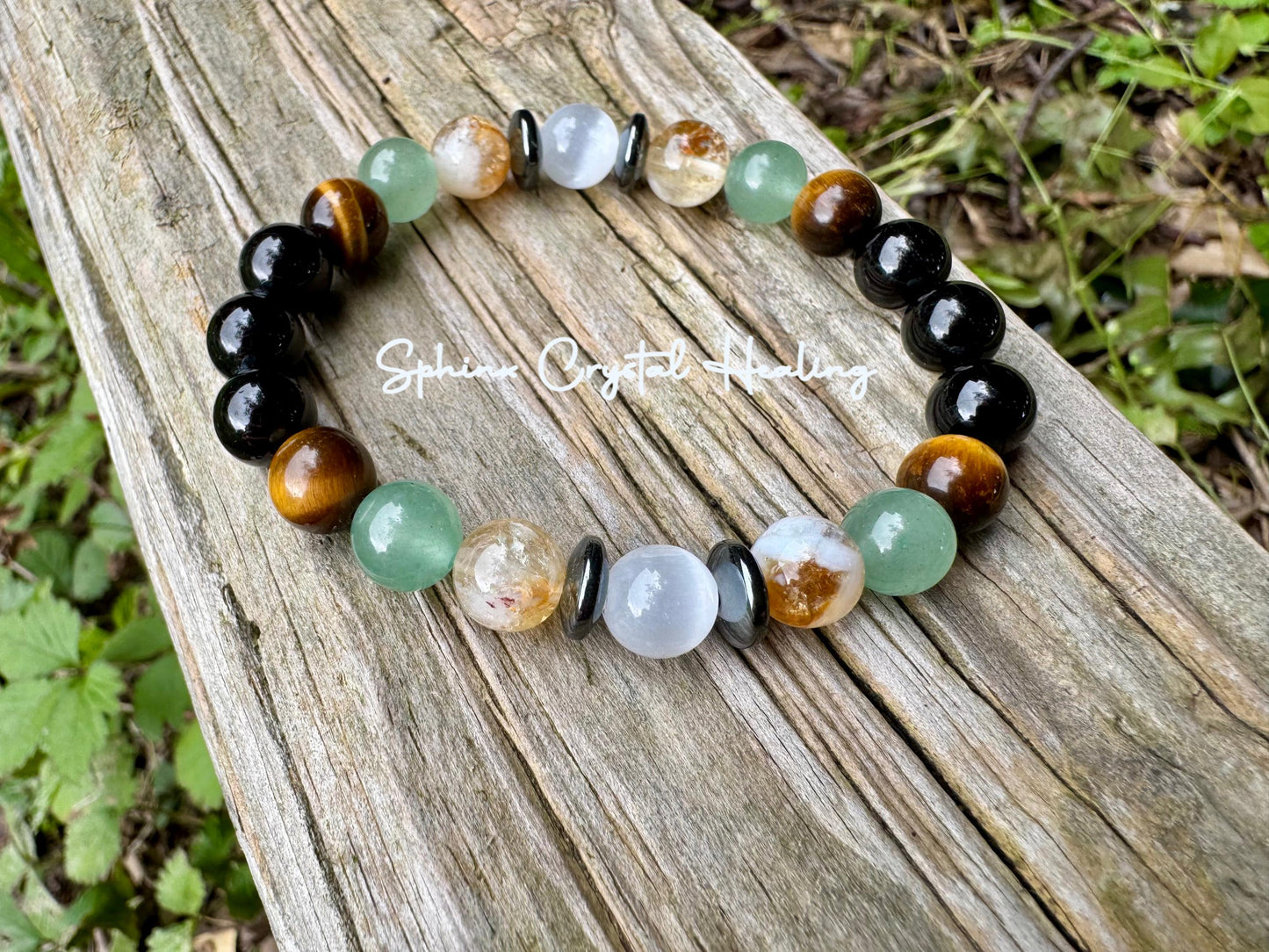 Taurus Energy Bracelet " The Determined Taurus " April May Birthday - Crystal Gemstones - Black Tourmaline - Citrine - Tigers Eye - Selenite