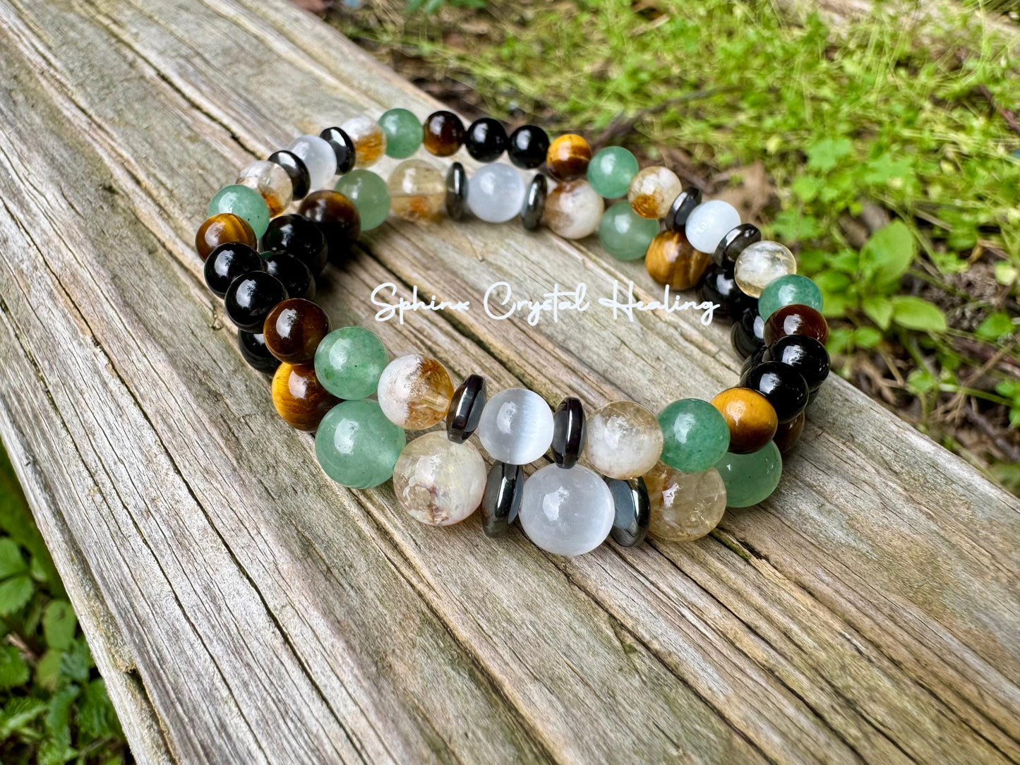Taurus Energy Bracelet " The Determined Taurus " April May Birthday - Crystal Gemstones - Black Tourmaline - Citrine - Tigers Eye - Selenite