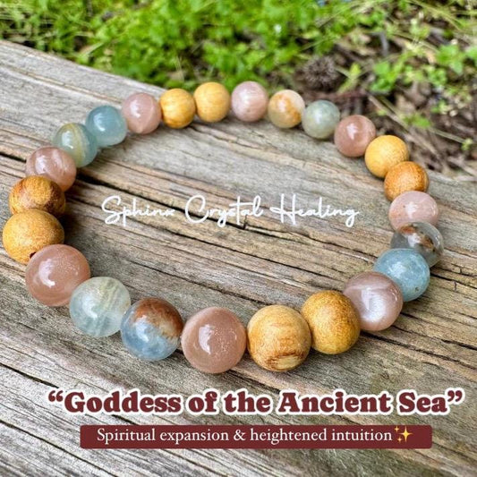 Spiritual Growth - Intuition " Goddess of the Ancient Sea " Stress Support - Lemurian Aquatine Calcite - Palo Santo - REAL Crystal Gemstones