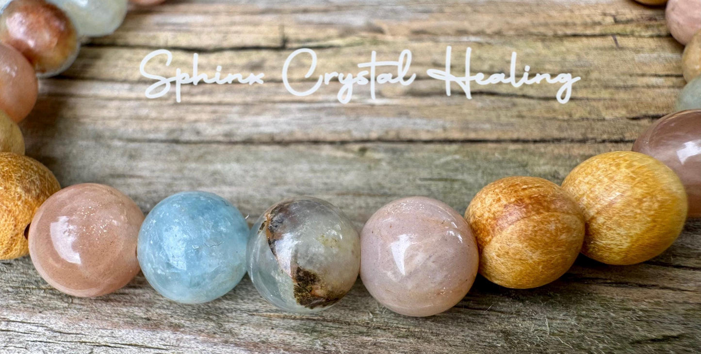 Spiritual Growth - Intuition " Goddess of the Ancient Sea " Stress Support - Lemurian Aquatine Calcite - Palo Santo - REAL Crystal Gemstones