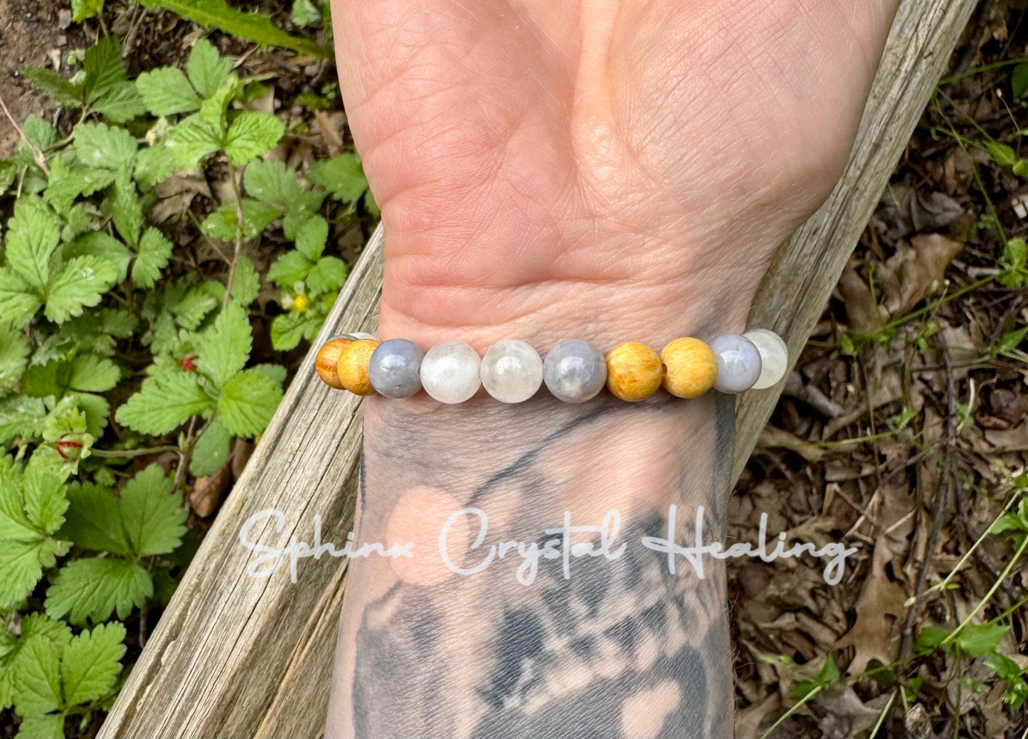 RARE Blue Rose Quartz - Emotional Healing & Stress Support " Goddess of Serenity " Moonstone - Palo Santo - AAA Crystal Gemstone Bracelet