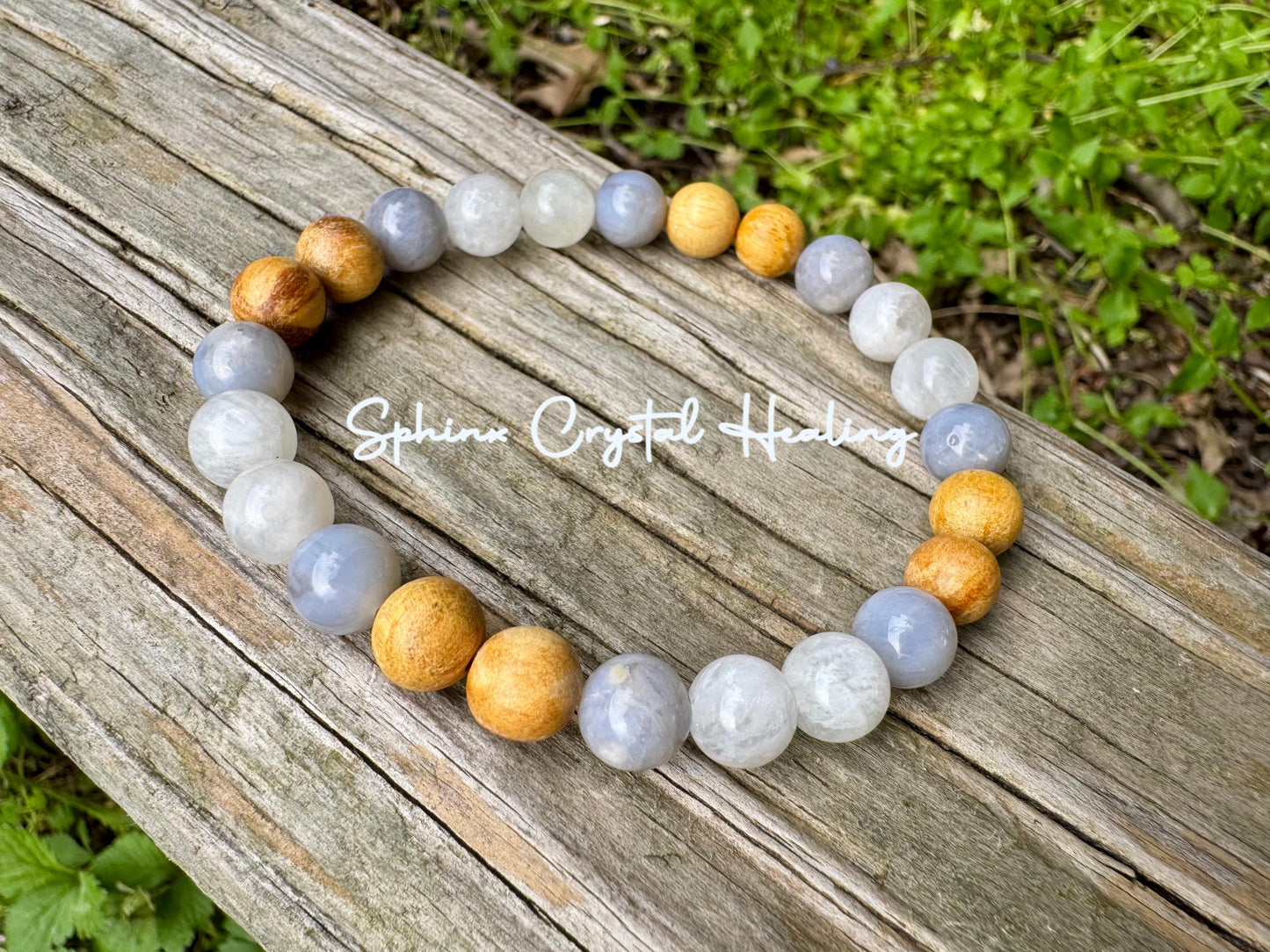 RARE Blue Rose Quartz - Emotional Healing & Stress Support " Goddess of Serenity " Moonstone - Palo Santo - AAA Crystal Gemstone Bracelet