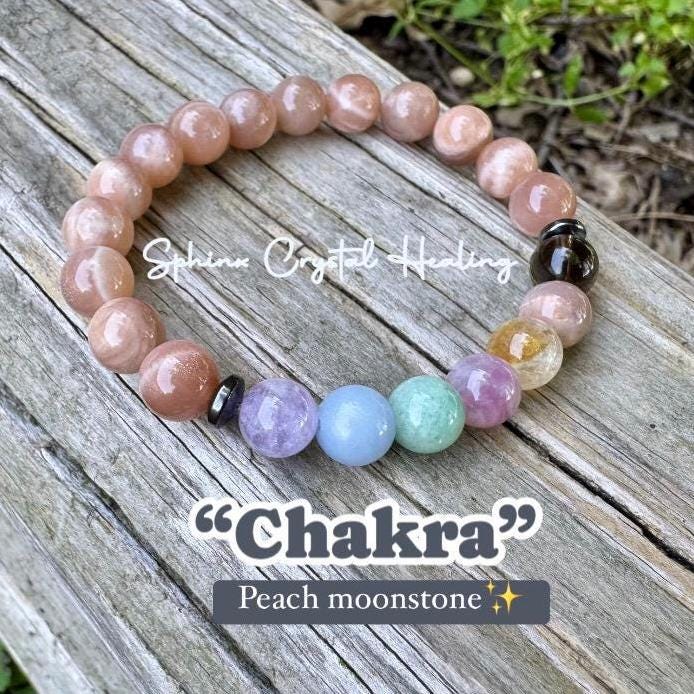 8mm Stress Relief & Anxiety Support - PASTEL Chakra Stones - AAA Peach Moonstone - Peaceful Energy - Crystal Healing Gemstone Bracelet