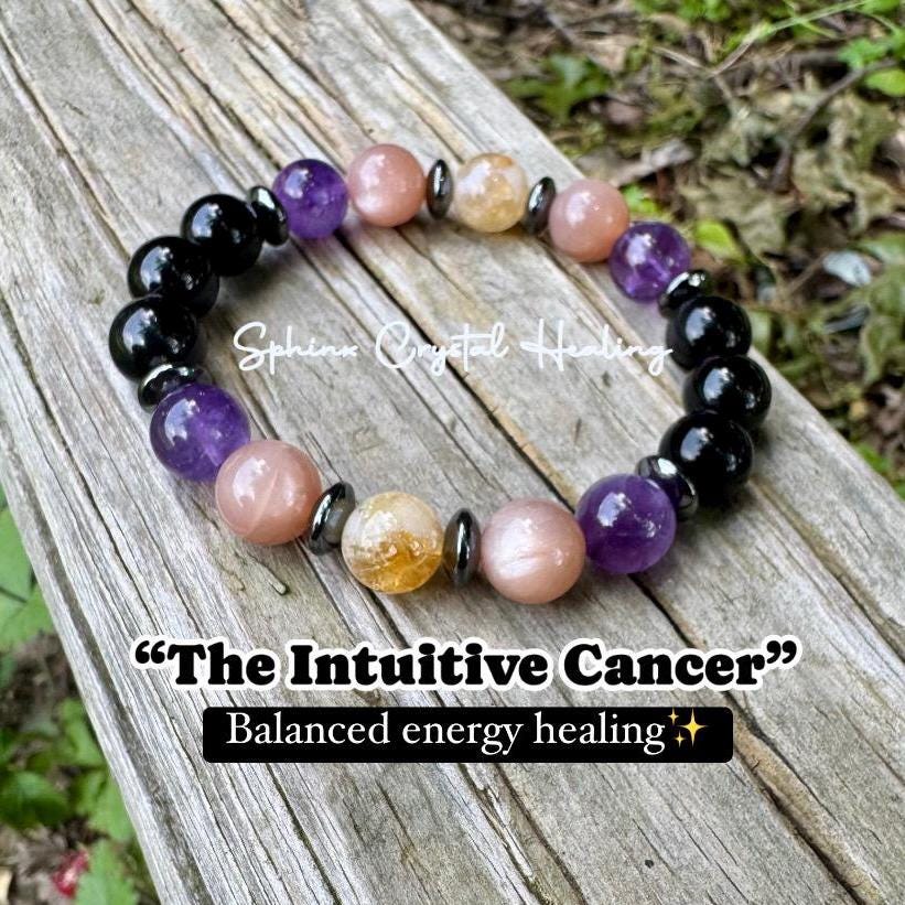 10MM Cancer Sign Energy - Zodiac Horoscope " The Intuitive Cancer " June July Birthday - Real Quality Gemstones - Crystal Astrology Bracelet