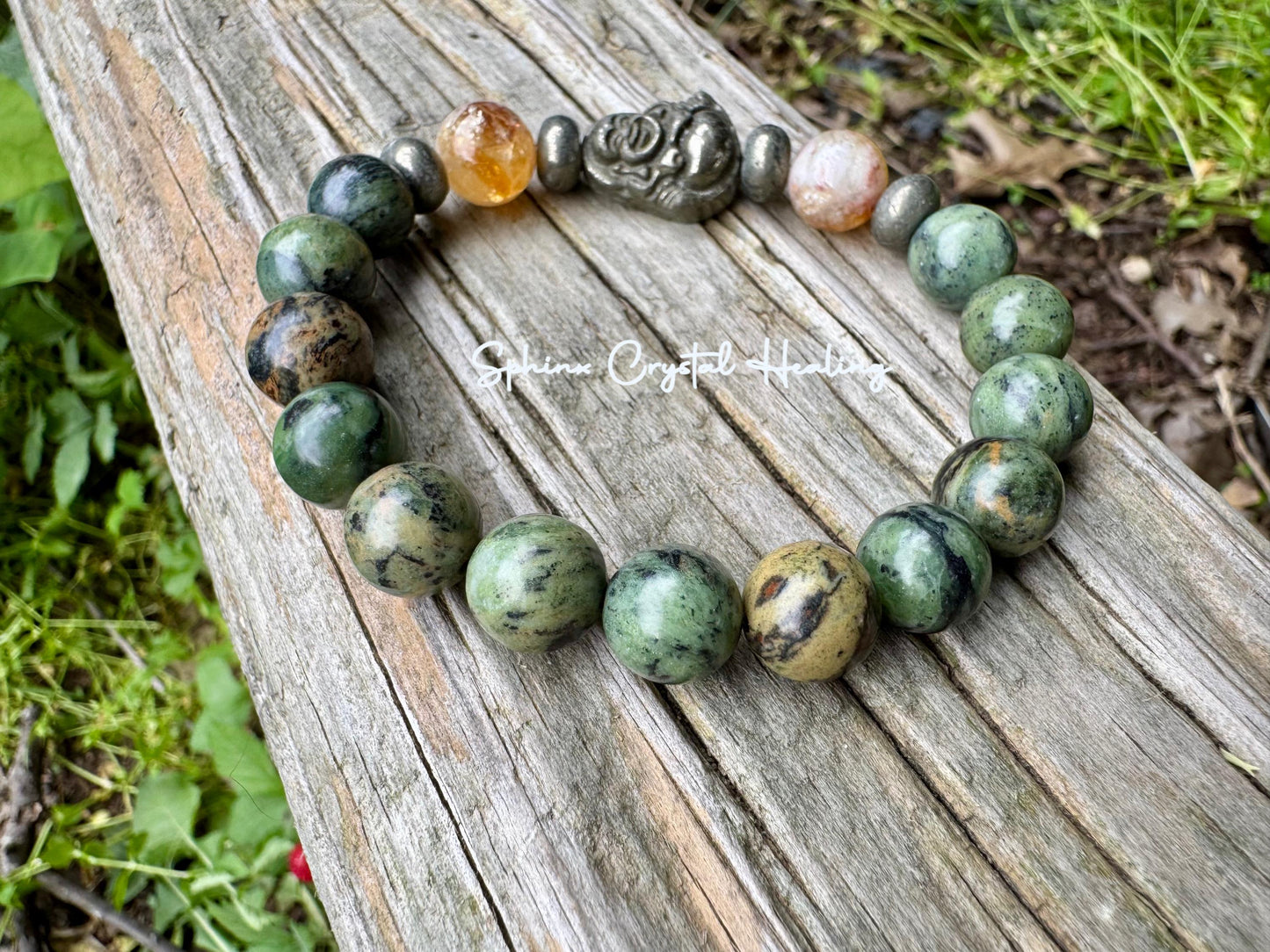 10mm Manifest Prosperity - Wealth - Fortune " The Sacred Yu Shan " Attract Good Luck - Buddha - Jade Citrine Pyrite Crystal - Money Bracelet