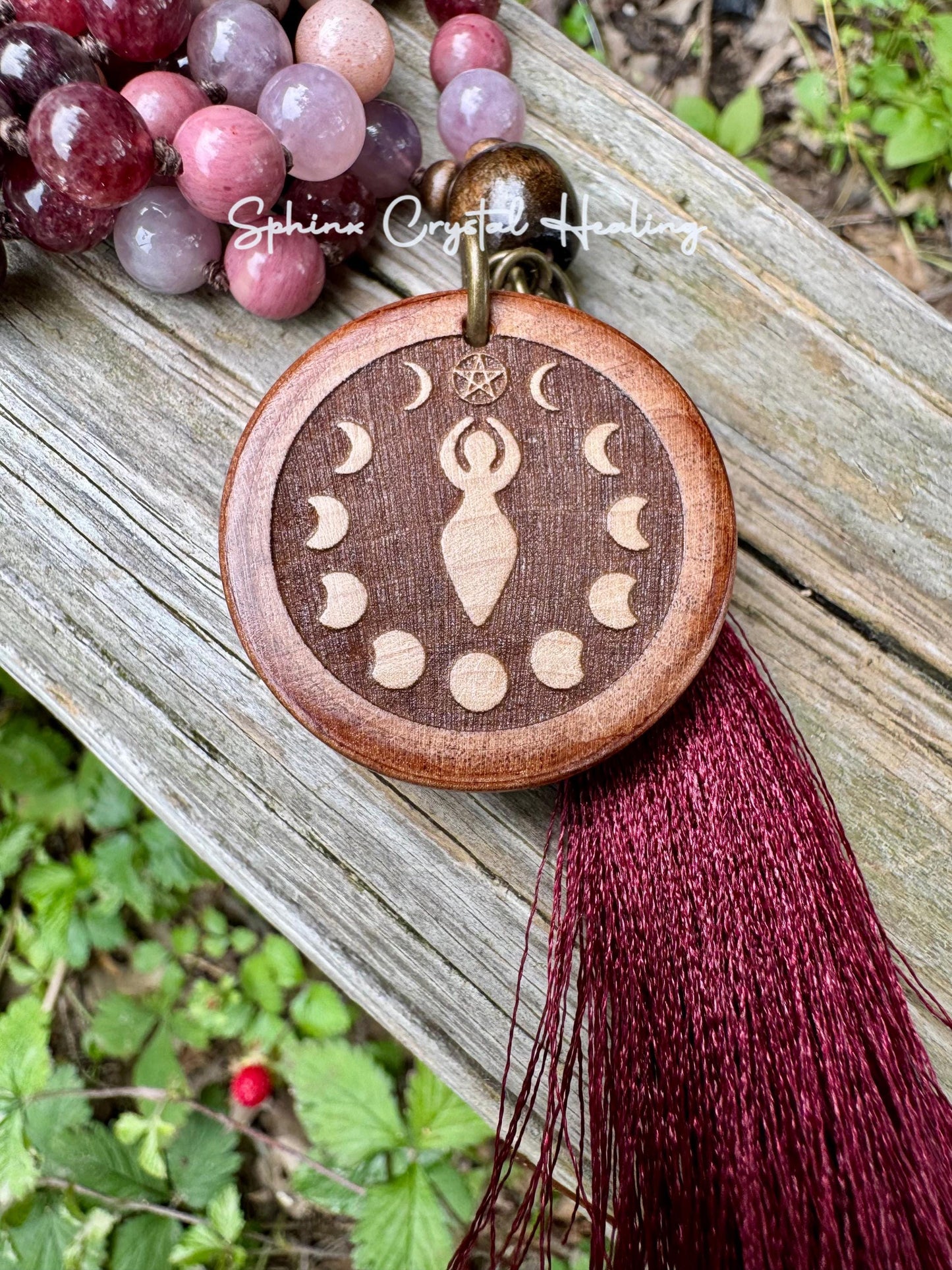 Only One - Self Love & Emotional Healing Mala Necklace - Feminine Energy " Strawberry Moon " RARE Strawberry Quartz - Eudialyte - Moonstone