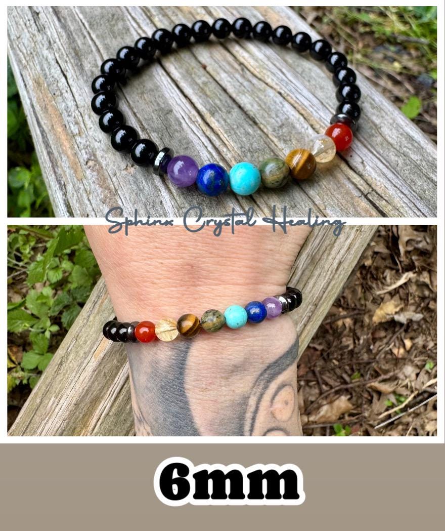 Protect and Cleanse The Auric Field - Balance Chakra Energy  - Black Tourmaline & Hematite - Quality Crystal Healing and Gemstone Bracelet