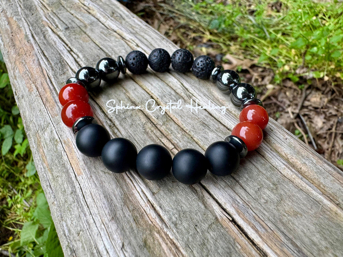 10mm Mental Strength & Courage " The Forge " High Quality Gemstones - Black Onyx / Carnelian - Crystal Healing Confidence Bracelet