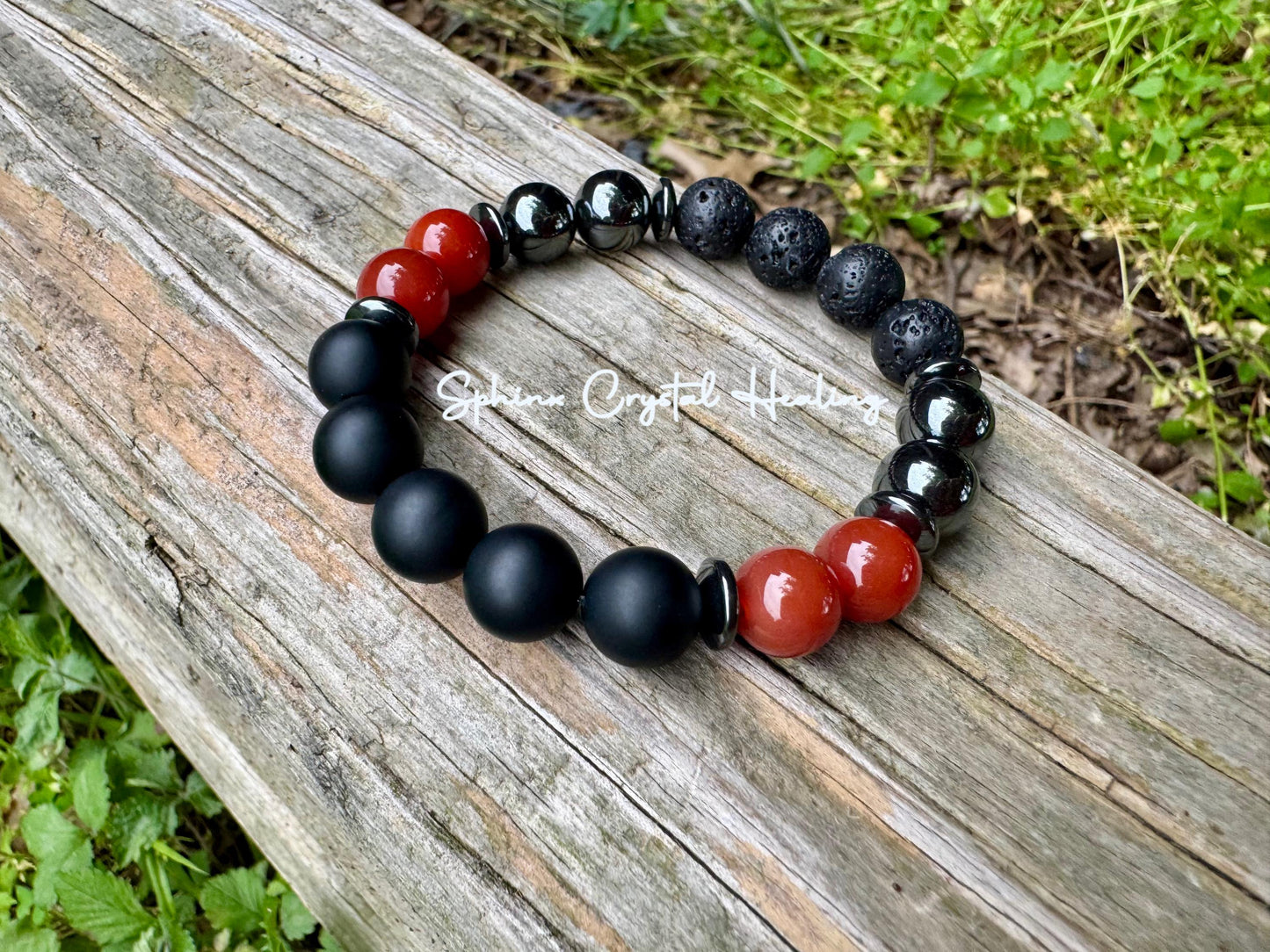 10mm Mental Strength & Courage " The Forge " High Quality Gemstones - Black Onyx / Carnelian - Crystal Healing Confidence Bracelet