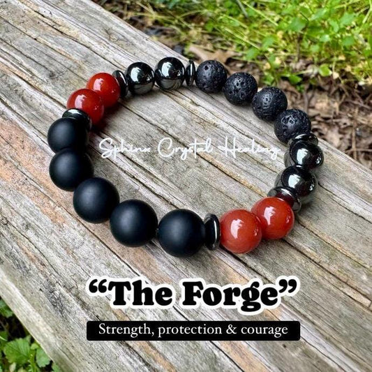 10mm Mental Strength & Courage " The Forge " High Quality Gemstones - Black Onyx / Carnelian - Crystal Healing Confidence Bracelet