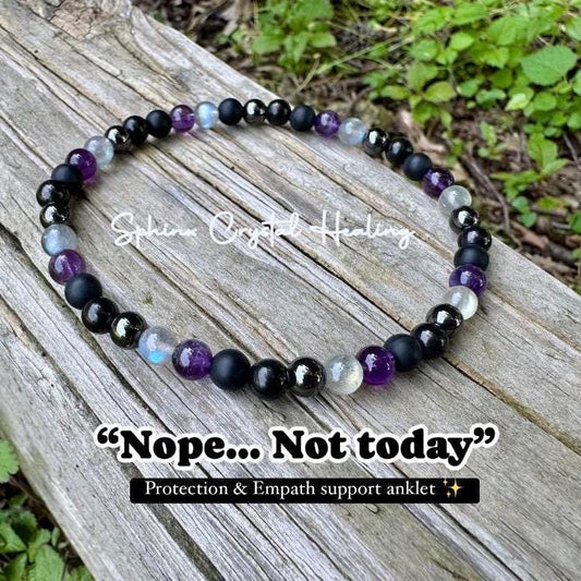 Empath Anklet - EMF Protection - Nope " Not Today " Anxiety & Stress - Shungite - Amethyst - Labradorite - Crystal Healing AAA Gemstones