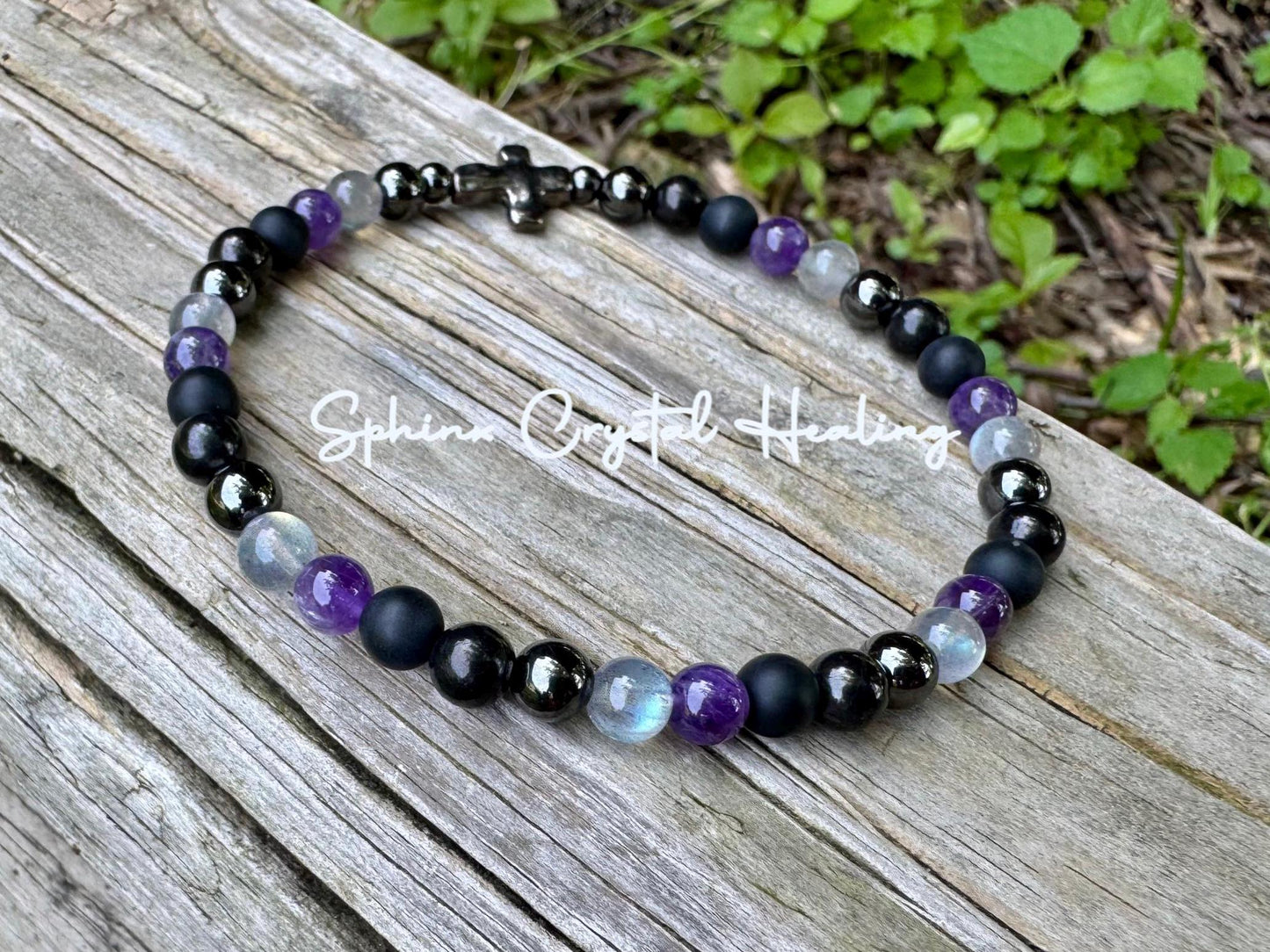 Christian Empath Anklet - EMF Protection “ Fear Not " Anxiety & Stress - Shungite - Amethyst - Labradorite - Onyx Crystal Healing Gemstones