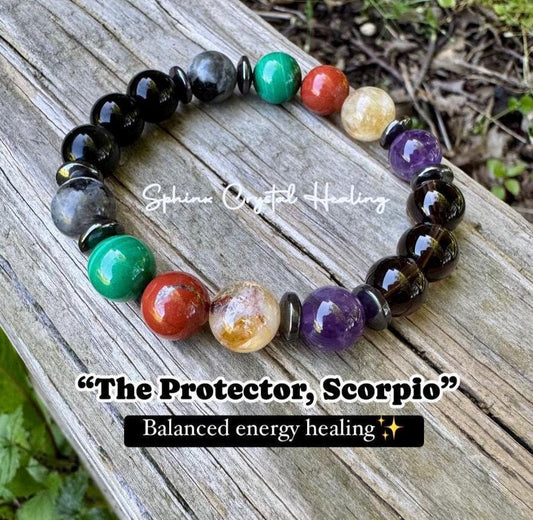 10MM Scorpio Energy " The Protector, Scorpio " October November Birthday - High Quality REAL Gemstones - Crystal Healing Astrology Bracelet