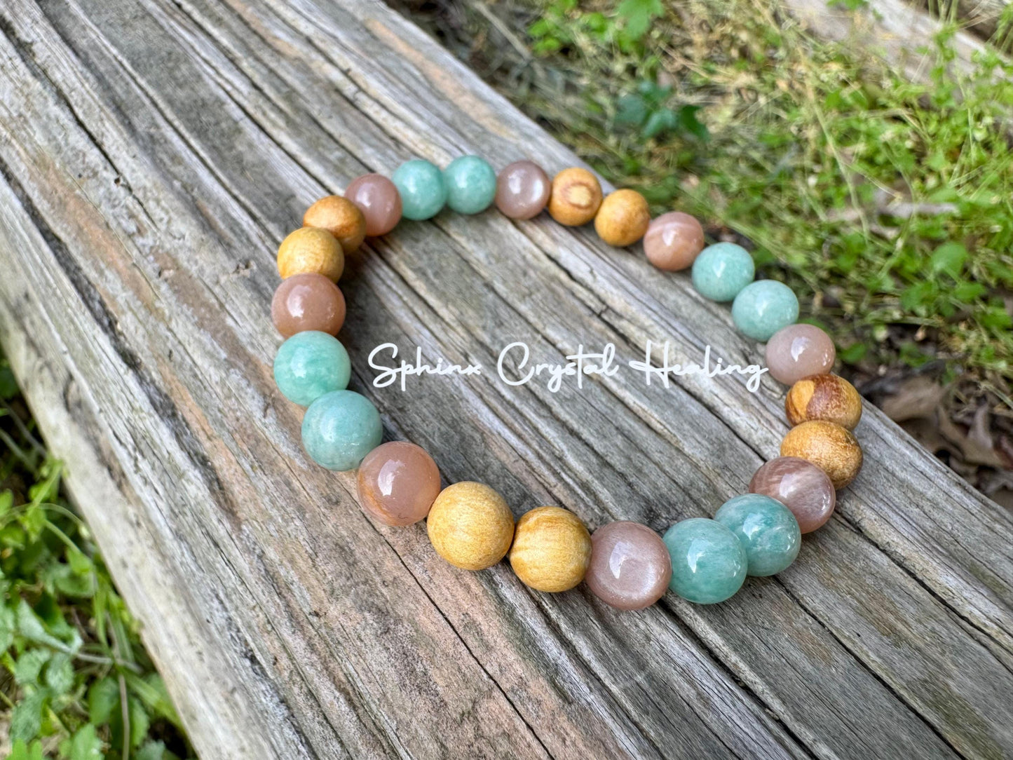 Stress Support " Goddess of Harmony " Peace and Calming Energy - Moonstone - Amazonite - Palo Santo - Crystal Healing Gemstone Bracelet