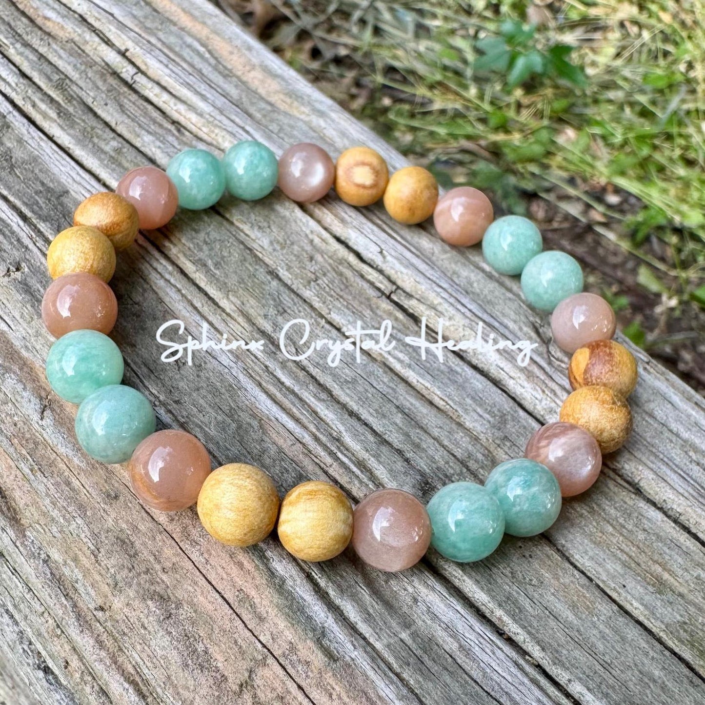 Stress Support " Goddess of Harmony " Peace and Calming Energy - Moonstone - Amazonite - Palo Santo - Crystal Healing Gemstone Bracelet
