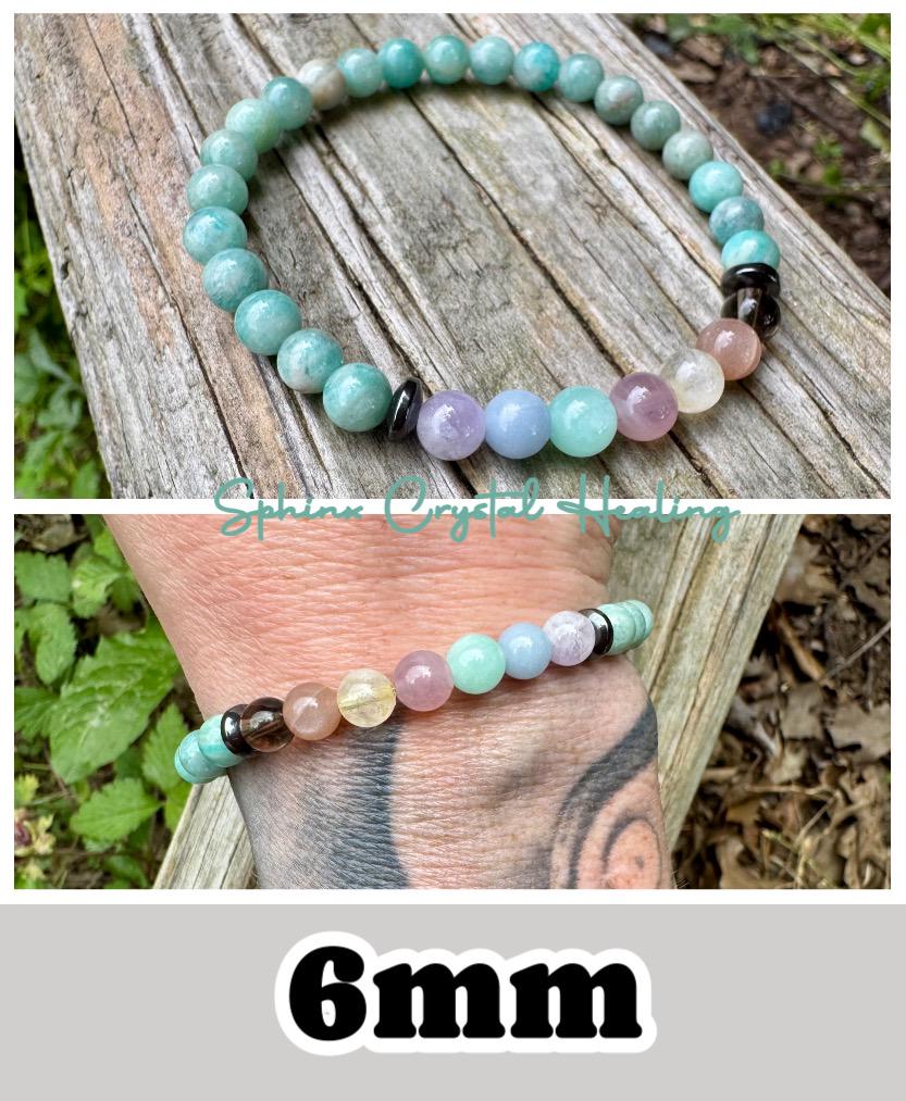 Calming Energy - Stress and Anxiety Support - Pastel Chakra Stones - AAA Amazonite - Amethyst - Sunstone - Citrine - Smoky Quartz Bracelet