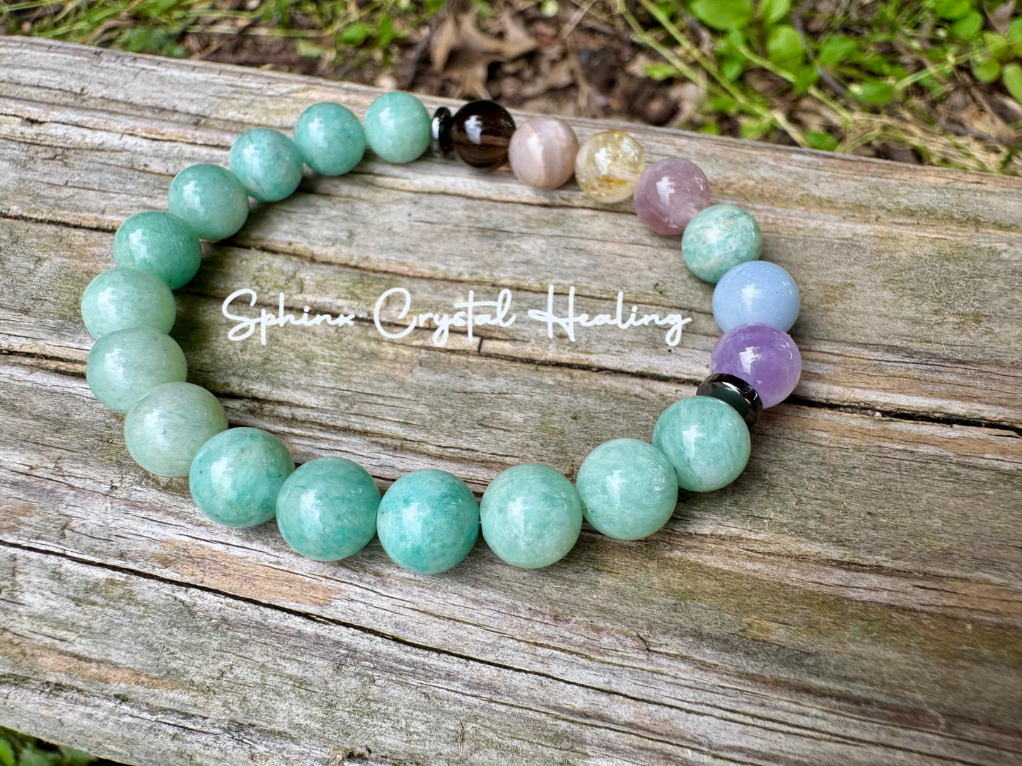 Calming Energy - Stress and Anxiety Support - Pastel Chakra Stones - AAA Amazonite - Amethyst - Sunstone - Citrine - Smoky Quartz Bracelet