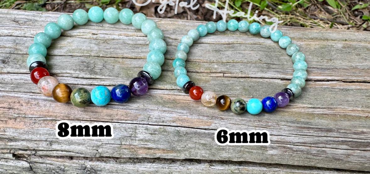 Anxiety and Stress Support - Chakra Stones - Spiritual Healing - AAA Amazonite - Amethyst - Citrine - Lapis - Carnelian Crystal Bracelet
