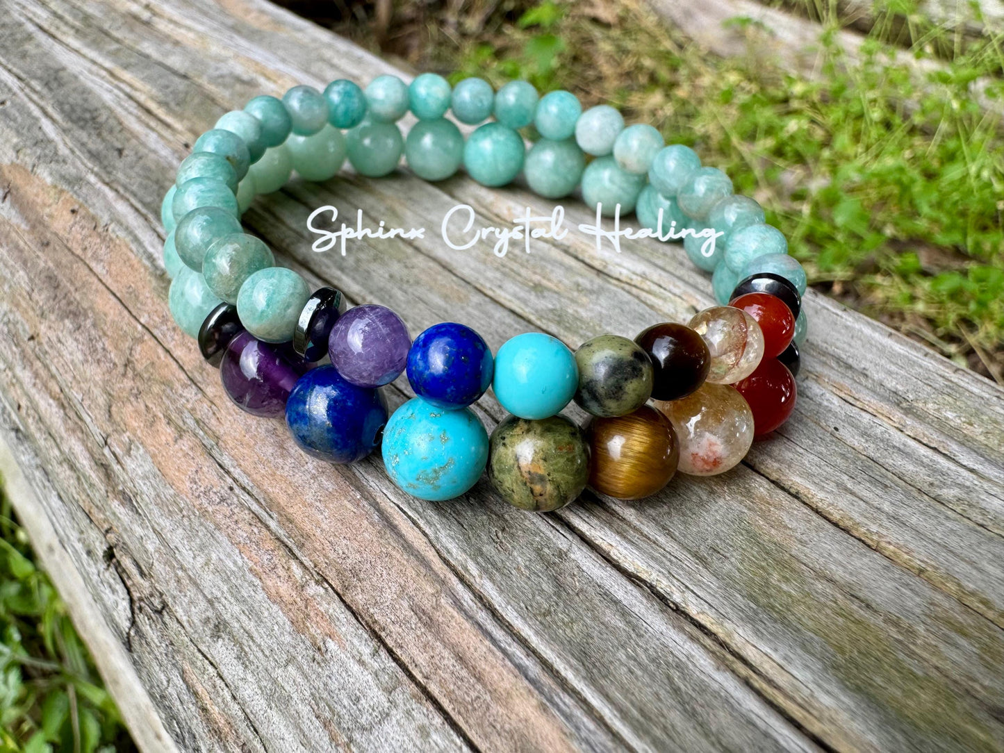 Anxiety and Stress Support - Chakra Stones - Spiritual Healing - AAA Amazonite - Amethyst - Citrine - Lapis - Carnelian Crystal Bracelet