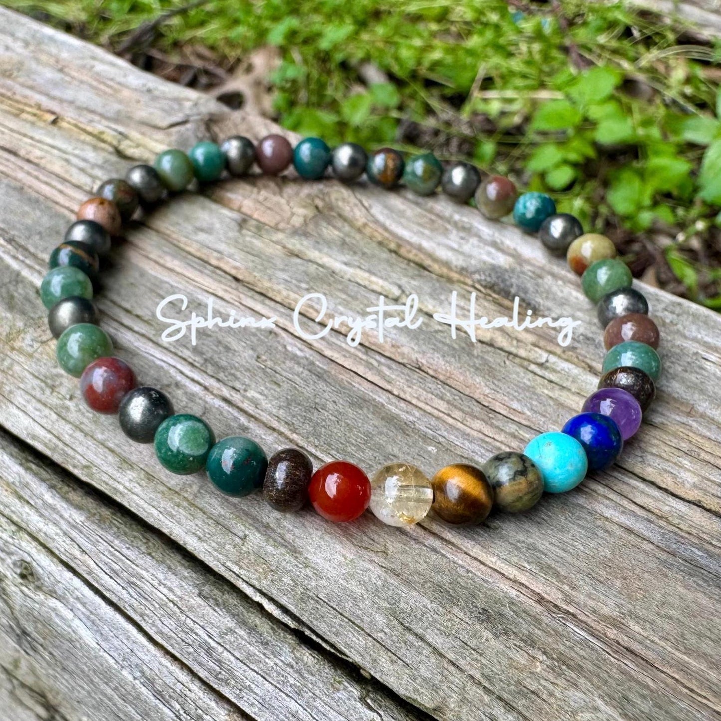 Grounding Anklet - Protection & Focus - Chakra Energy Balance - Crystal Healing Gemstones - High Quality Moss Agate - Pyrite - Bronzite