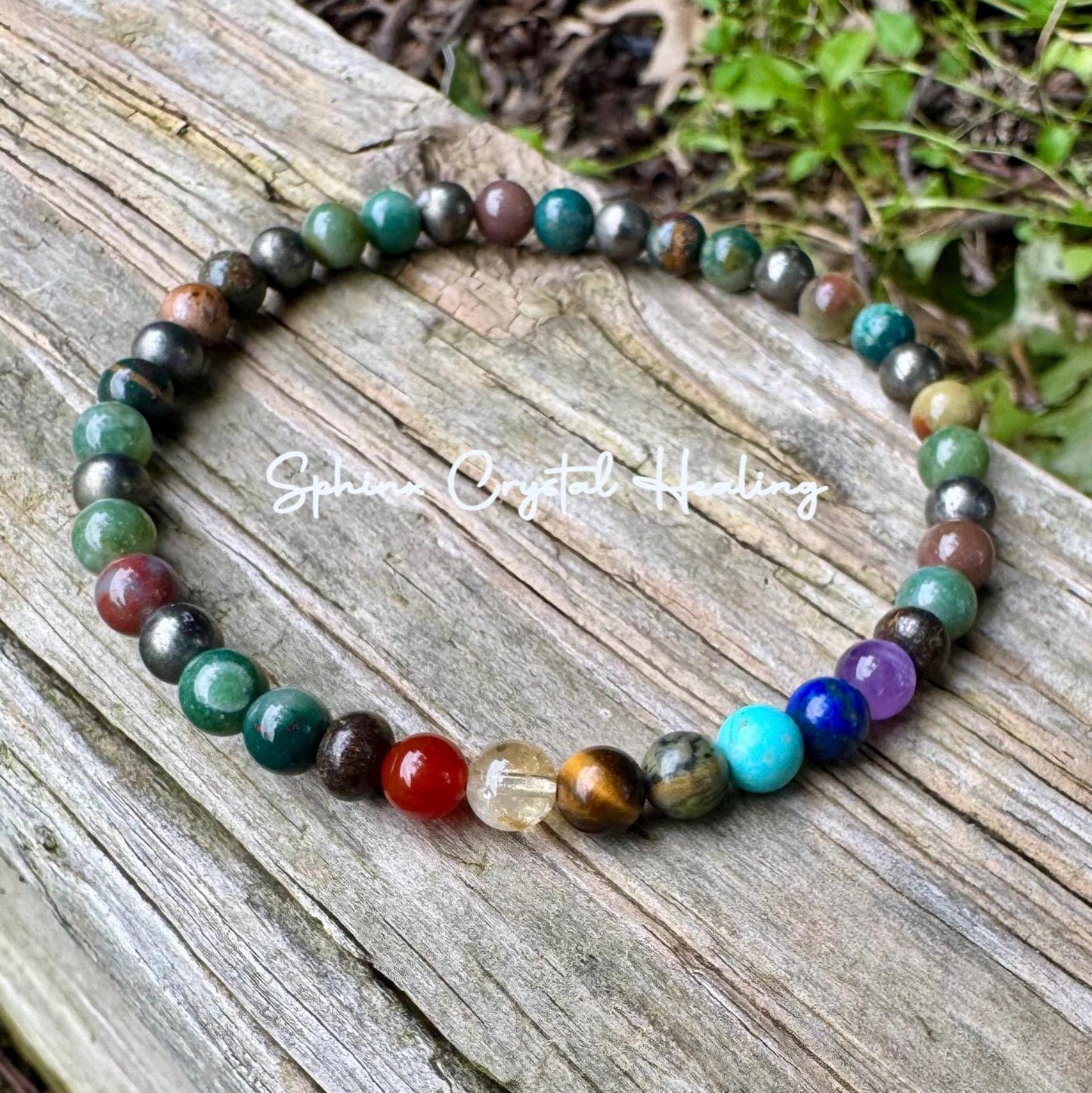 Grounding Anklet - Protection & Focus - Chakra Energy Balance - Crystal Healing Gemstones - High Quality Moss Agate - Pyrite - Bronzite