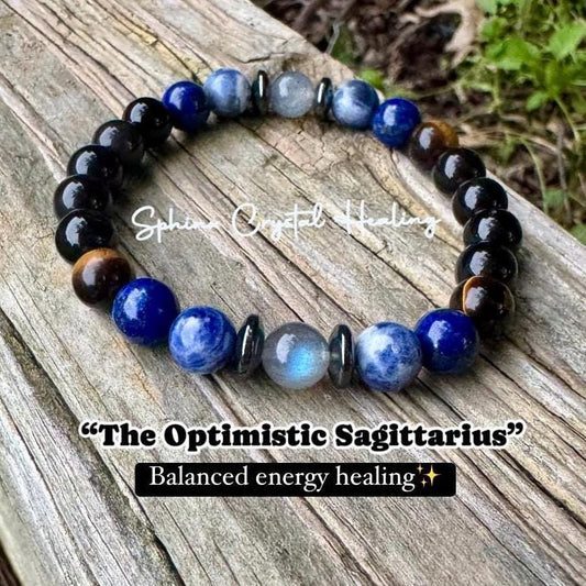 Sagittarius Energy Bracelet " The Optimistic Sagittarius " November December Birthday - Lapis - Sodalite - Labradorite Crystal Gemstones
