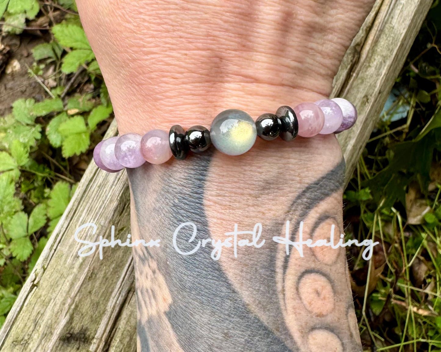 Empath Recovery " The Empath's ReCharge " Emotional Healing Sleep Highly Sensitive Crystal Therapy Bracelet Lepidolite Rose Quartz