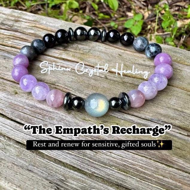 Empath Recovery " The Empath's ReCharge " Emotional Healing Sleep Highly Sensitive Crystal Therapy Bracelet Lepidolite Rose Quartz
