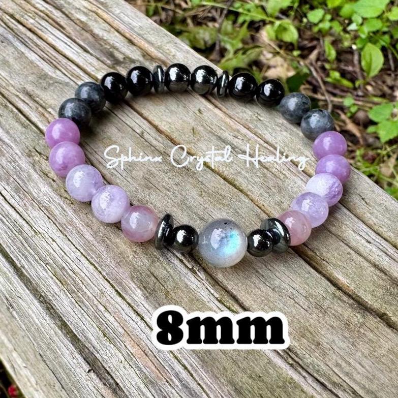 Empath Recovery " The Empath's ReCharge " Emotional Healing Sleep Highly Sensitive Crystal Therapy Bracelet Lepidolite Rose Quartz