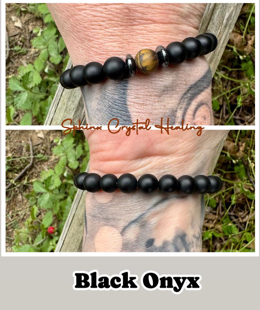 Stress Support - Distance Bracelets " Battle Ropes " Couples Friendship Family - Crystal Healing & Spiritual Connection - Tigers Eye - Onyx