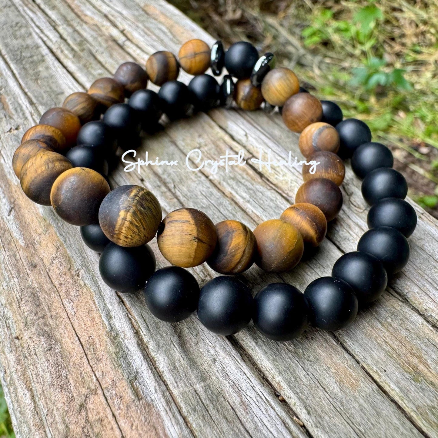 Stress Support - Distance Bracelets " Battle Ropes " Couples Friendship Family - Crystal Healing & Spiritual Connection - Tigers Eye - Onyx