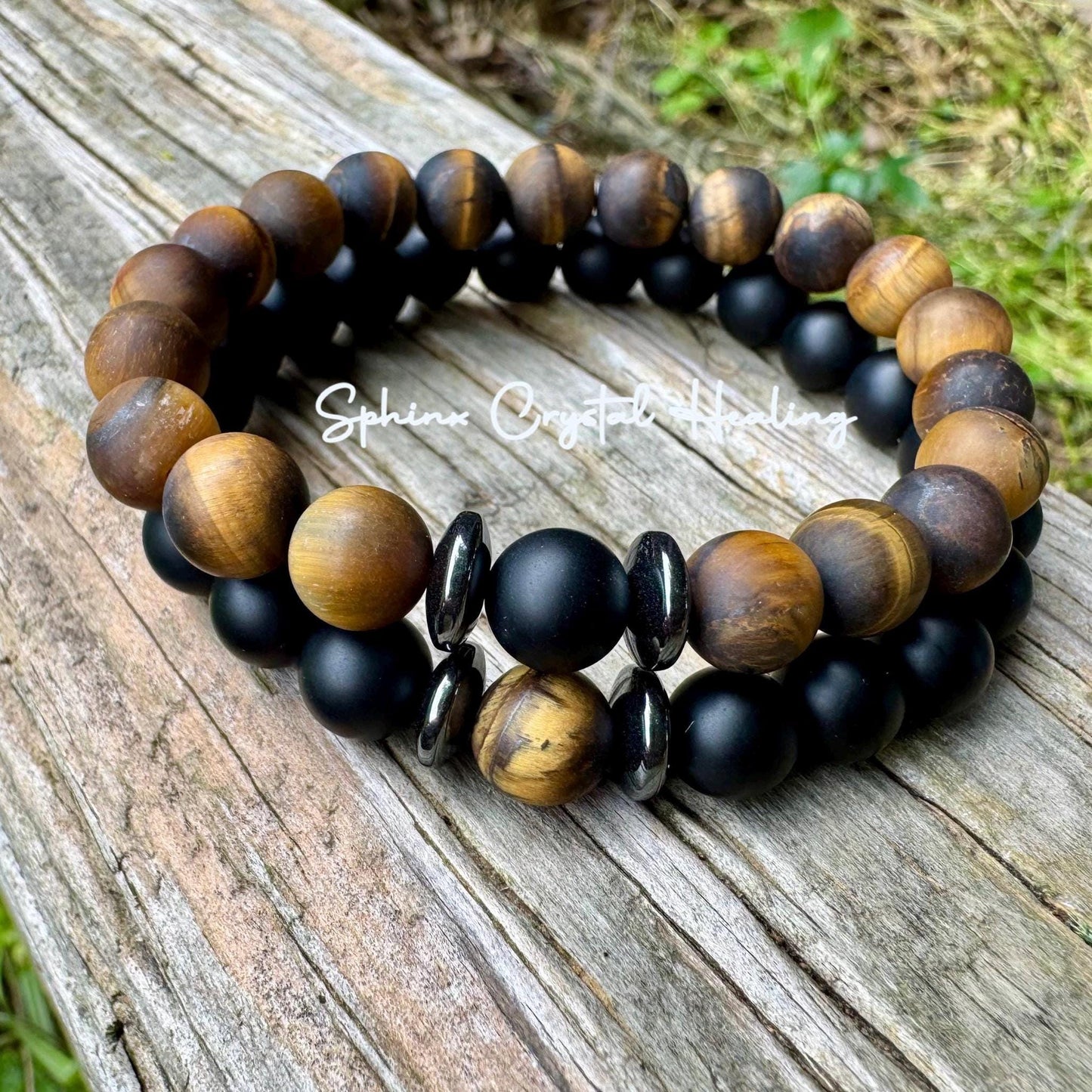 Stress Support - Distance Bracelets " Battle Ropes " Couples Friendship Family - Crystal Healing & Spiritual Connection - Tigers Eye - Onyx
