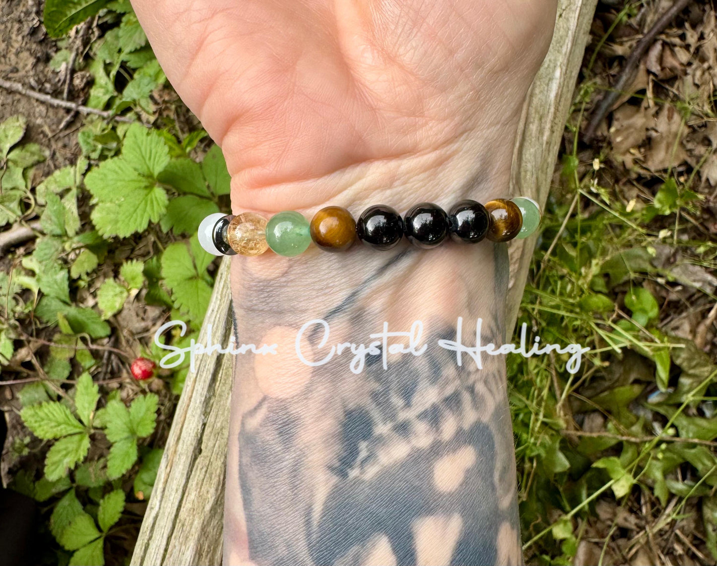 Taurus Energy Bracelet " The Determined Taurus " April May Birthday - Crystal Gemstones - Black Tourmaline - Citrine - Tigers Eye - Selenite
