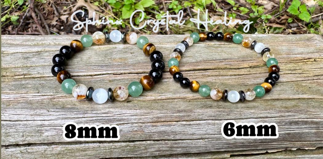 Taurus Energy Bracelet " The Determined Taurus " April May Birthday - Crystal Gemstones - Black Tourmaline - Citrine - Tigers Eye - Selenite