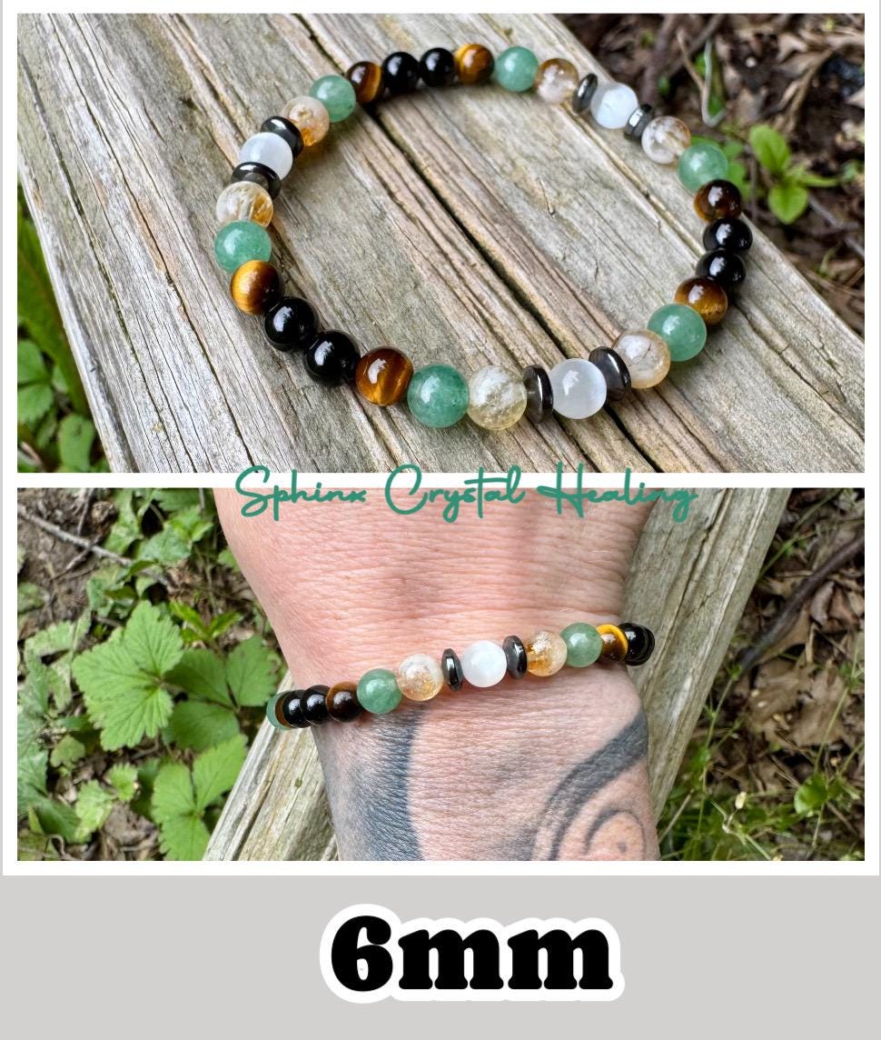 Taurus Energy Bracelet " The Determined Taurus " April May Birthday - Crystal Gemstones - Black Tourmaline - Citrine - Tigers Eye - Selenite